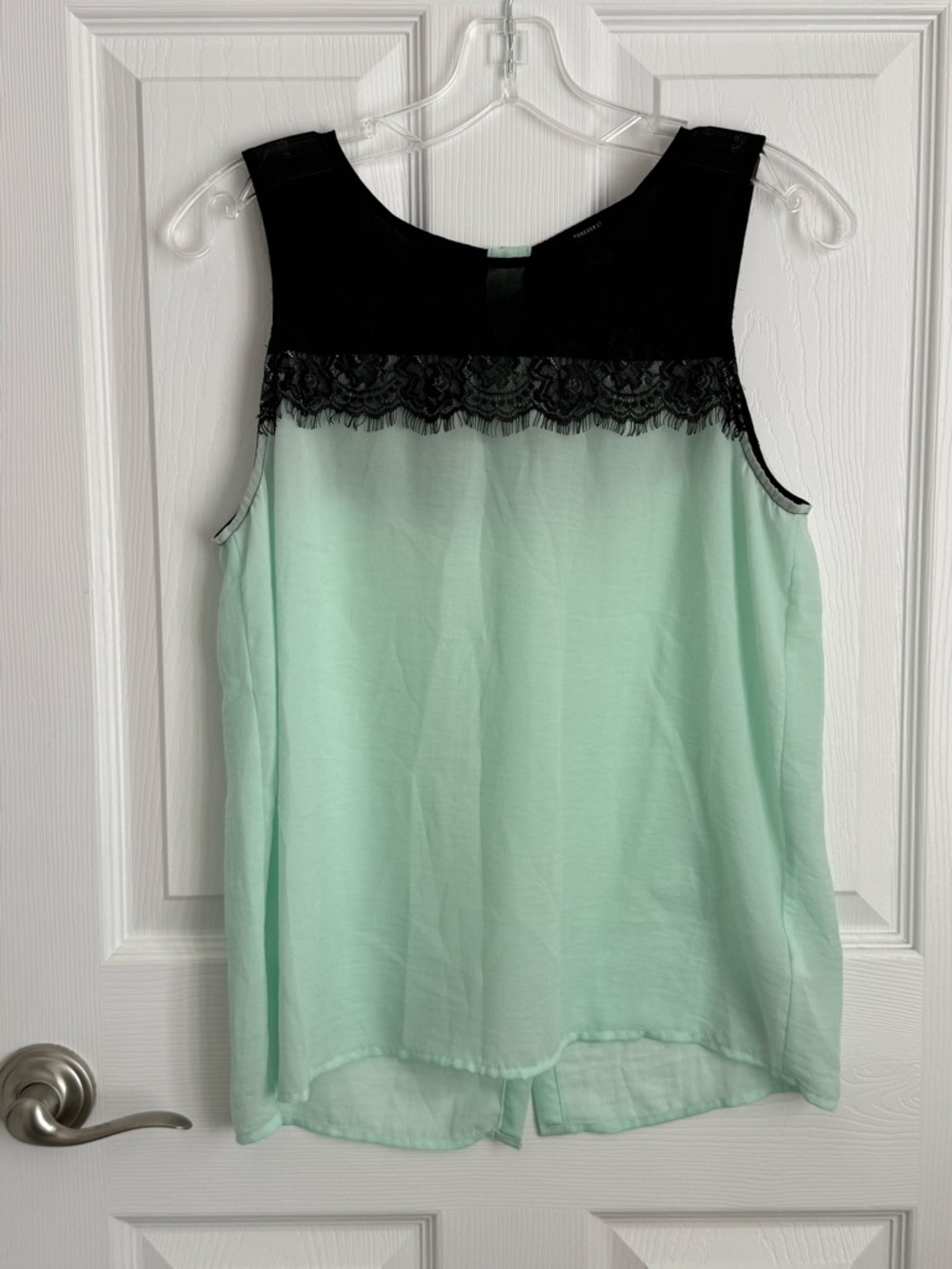 Forever 21 Mint Sleeveless Top with Black Lace Yoke